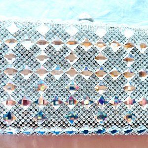 ✨ Vintage Silver Rhinestone Evening Clutch – Diamond Glam, 1990s, Ideal